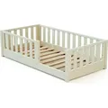 JURABABY - SONHO MINI Kinderbett bodenbett aus Holz 70 x 140 cm - Perlweiß | Mit abnehmbarem Seitengitter links oder rechts | Kinderbett mit Latte... - Weiß