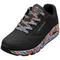 Skechers UNO Ravaged LoveSneaker für Damen, Schwarzer Duraleather Multi Trim, 38.5 EU