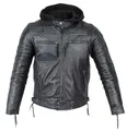 Herren Motorradjacke Lederjacke Biker Jacke mit Protektoren Leder Jacke mit Kapuze Leather Jacket Fashion Jacket Custom (DE/NL/SE/PL, Alphanumerisch, M, Regular, Regular, Schwarz)
