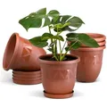 Plastard Pflanzkübel 3er, 5er, 10er Sets, Blumentopf mit passenden Untersetzer 15 - 40 cm (5 St., Blumenkübel ist Witterungs-, frost- und UV-beständig) braun Ø 21 cm