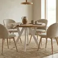 Runder Ausziehbarer Tisch für Esszimmer, PERO, Loft-Stil, Skandinavische, Durchmesser: 100 / 150 cm, Farbe: Eiche Craft Golden / Weiß - Bronze