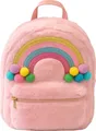 Kinderrucksack Plüsch Regenbogen Mädchen, flauschiger Rucksack Kinder, Plüschrucksack Kindergarten Kita mit Vordertasche