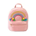 minimutz Kindergartenrucksack Regenbogen Plüsch Mädchen, flauschiger Kinder Plüschrucksack, Freizeitrucksack Kindergarten Kita mit Vordertasche, 26x23x5 cm, 3L (Regenbogen mit PomPom)