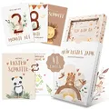 EULENTALER® Meilensteinkarten Baby I Das Original I Von Pädagogen gestaltet I Mit handgemalten Boho Illustrationen I Monatskarten mit beschreibaren Rückseiten I 48 Karten mit Box "Mein erstes Jahr"