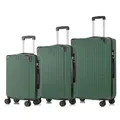 Suitcase Set, Rollkoffer Handgepäck, Kofferset, mit 4 Rollen 360°, Hartschalenreise Zahlenschloss, Weicher Gummigriff (3er Set, M,L&XL, Dunkelgrün)