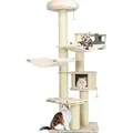 COSTWAY 7-stöckiger Kratzbaum Holz, 197 cm, Katzenbaum mit Hängematte & Katzenhöhle & Hängekorb & Bällen, Katzenkratzbaum Groß, Katzen Katzen... - Weiß