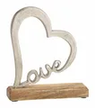 Spetebo Dekoobjekt Deko Herz aus Metall auf Holzfuß - LOVE (Stück, 1 St., Design Herz), Designer Herz aus Metall mit Mango Holz Fuß 20 x 18 cm
