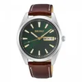 Seiko Herrenuhr SUR449P1 Armbanduhr Saphirglas Uhr Silber Day Date Lederarmband