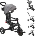 GLOBBER EXPLORER TRIKE FOLDABLE 4in1 – Kinderwagen, Dreirad, Laufrad, 10/8,5 Zoll, faltbar, höhenverstellbar, grau