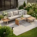 riess-ambiente Wetterfestes Gartenmöbel Set IBIZA MODULAR LOUNGE 250cm champagner greige Aluminium Loungeset Gartenset Gartenmöbel Balkonset - Beige