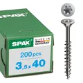 SPAX Universalschraube aus Edelstahl rostfrei A2, 3,5 x 40 mm, 200 Stück, T-STAR plus, Senkkopf, Teilgewinde, 4CUT, 0197000350403
