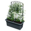 Kunststoff Blumenkasten anthrazit mit Rankgitter - 80 x 59 cm - Garten Pflanztopf mit Kletterhilfe - Rankkasten Blumentopf Pflanzkübel mit Spalier Pergola Rankhilfe für Tomaten Gurken Kletter Pflanzen