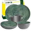 BRUNNER Camping-Geschirr-Set Melamin 1-2 Personen| 8-Teilig - Teller, Schüsseln & Becher | Tete a Tete Venetian SEA Green - Für Wohnmobil, Wohnwagen & Boot - Bruchfest, Leicht & Anti-Slip