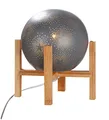 GILDE Porzellan Tischlampe mit Stern Motiv - Lampe Standlampe mit Holzfuß und Lochmuster - Deko Wohnzimmer - Geschenke für Frauen - Farbe: grau - Höhe 24 cm