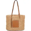 styleBREAKER Korbflecht Schultertasche aus Papierstroh mit Kunstleder Details | Damen Shopper Basttasche geflochten mit Reißverschluss | Strandtas... - Braun