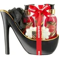 BRUBAKER Geschenkset Luxus Stiletto, Bade- und Dusch-Set Erdbeer und Kokosmilch, 6-teilig