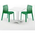 Weiß Quadratisch Tisch und 2 Stühle Farbiges Polypropylen-Innenmastenset Grand Soleil Gruvyer Patio - Grün - Grün