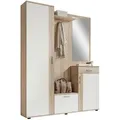 Garderobe, Weiß, Sonoma Eiche, Holzwerkstoff, 6-teilig, 1 Schublade(n) Schubladen, 145x188x30 cm, Garderobe, Garderoben-Sets & Serien, Garderoben-Sets