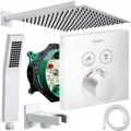 Hansgrohe und Jowi Unterputz Duschsystem Weiß, ShowerSelect Thermostat, Duscharmatur, Regendusche, Kopfbrause