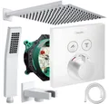 Hansgrohe und Jowi Duscharmatur ShowerSelect Unterputz Duscharmatur, Thermostat, Weiß, Regendusche (Unterputz-Duschsystem, Set) Mattweiß, Thermostat
