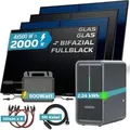 SUNNIVA® 2000W Balkonkraftwerk mit 2,24 kWh Speicher MARSTEK B2500-D, 4x 500W BIFAZIAL FULLBLACK komplett Steckdose, PV Solaranlage + Solarspeicher