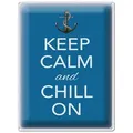Femer GmbH Metallschild Spruch 30x40cm Keep Calm and chill on, (1 St), gewölbte Oberfläche, abgerundete Ecken, umgeschlagene Kanten