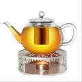 Creano Teekanne aus Glas 1,2l + ein Stövchen aus Edelstahl, 3-teilige Glasteekanne mit integriertem Edelstahl Sieb und Glasdeckel, ideal zur Zubereitung von losen Tees, tropffrei