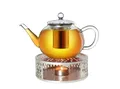 Creano Teekanne Teekanne “flach” 1,2l mit Stövchen aus Edelstahl, 1.2 l, (Set, 4-St., 1 Teekanne, 1 Stövchen, 1 Deckel)