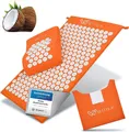 Wellax Akupressurmatte mit Kissen - Gefüllt mit 100% Kokosfaser (Mit Matte, Kissen und Tragetasche), - ideale Hautverträglichkeit, nachhaltig produziert - Orange