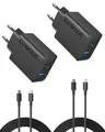 Anker 20W USB C Ladegerät, iPad Netzteil, USB-Schnellladenetzteil, iPad Ladegerät, Kompatibel mit iPhone 17/16/15 Serie (2X 1,5m USB C Kabel inkl.)