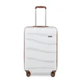 KONO Koffer Trolley Reisekoffer Mittelgroß Leicht Hartschalenkoffer mit TSA Schloss Zwillingsrollen Rollkoffer 4 Rollen (Creme Weiß, L)
