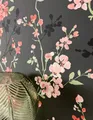Newroom Vliestapete Mesha Black Tapete Tapete Blumen,Blüten,Blätter, Anthrazit Tapete Floral Blumen - Tapete Blumentapete Rosa Grün Romantisch 3D Optik Blüten Blätter für Wohnzimmer Schlafzimmer Küche, Blumentapete