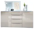 Vladon Sideboard Porto V1 (Anrichte, mit 2 Türen und 4 Schubladen), Weiß matt/Sandgrau Hochglanz (139 x 72,5 x 35 cm)