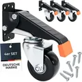 Schwerlastrollen absenkbar, 4 Stück, 65 mm, bis 300 kg, HMF 6750, Schwarz