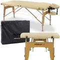 Habys Sofia Light Massageliege Mobile Massagetisch Kosmetikliege 2 Zonen Tragebares Massagebett höhenverstellbar inkl. Kopfstütze & Armlehnen 213 cm - Beige