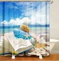 M&W DAS DESIGN Duschvorhang 180x200 Shower curtains Anti schimmel Waschbar Meer Strand und Bücher