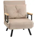 HOMCOM Schlafsessel 4 in 1 Sessel mit Schlaffunktion, 183 x 63 cm Klappbar Schlafsessel mit 5-stufig Verstellbarer Rückenlehne, Lendenkissen und Samtoptik für Wohnzimmer, Beige