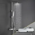 Görbach Regendusche Duschsystem Wassersparend, Edelstahl Duschset mit Armatur mit Verstellbarer Duschstange, Kopfbrause 30x30 cm und Thermostat Mischbatterie Chrom