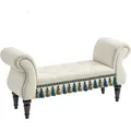 Sitzbank Polsterbank, Samtoptik, Luxus Bettbank Mit Holzbeine, Flurbank Für Schlafzimmer, Bis 150 Kg Belastbar, Beige, 117 X 40 X 58 Cm - Homcom