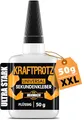 Sekundenkleber extra stark – XXL 50 g Superkleber für präzise Reparaturen – transparent, wasserfest, hitzebeständig – KRAFTPROTZ Alleskleber für Holz, Metall, Kunststoff, Glas, DIY & Modellbau