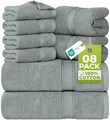 Utopia Towels - 8 teilig Handtücher Set aus Baumwolle mit Aufhänger - 2 Badetuch, 2 Handtücher und 4 Washclappen - (Kühl Grau)