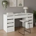 Bellamio Nore Schreibtisch in Weiß mit 9 Schubladen - Jugendschreibtisch 77x53x145 cm - Schminktisch & Schreibtisch Kombi - Computertisch mit beidseitigen Schubladen – Bürotisch mit Stauraum