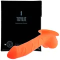 Frei Haus: Toylie Latex Penishülle Carlos Neon-Orange mit Basisplatte, sleeve