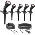ledscom.de 5er Set Gartenstrahler mit Erdspieß PIRK mit Schuko Stecker für außen, schwarz, inkl. GU10 LED (warmweiß, je 7,6W, 1103lm, 33°)