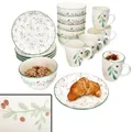 MamboCat Holly 18tlg Frühstücksset I Je 6x kleine Frühstücksteller, Müslischale & Kaffeebecher für 6 Personen mit Mistelzweig-Dekor I Weihnachten