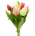 mucplants künstliche Tulpen Tulpenbündel mit 4 Tulpen und 3 Tulpenknospen real Touch (Pink/Creme)