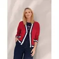 Cardigan HEINE, Damen, Gr. 44, bunt (rot, marine, gemustert), 50% Baumwolle, 50% Polyacryl, gemustert, mehrfarbig, unifarben, Langarm, Strickjacken