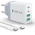 USB C Ladegerät, 4 Ports Mehrfach Ladegerät mit USB-C auf USBC Kabel 2M, 40W USBC Netzteil PD 3.0 Power Adapter USB Stecker für iPhone, Samsung, Handys Schnellladegerät Ladeladapter Ladestecker