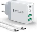 USB C Ladegerät, 4 Ports Mehrfach Ladegerät mit USB C auf USB C Kabel 2M, 40W