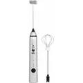 Bialetti Stab-Milchaufschäumer mit zwei Aufsätzen, USB-Aufladbar, Kunststoff, Metall, Silber, 23 cm, 6770 - Silber